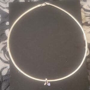 Elegant Silver OMEGA Necklace with Tanzanite Like Heart Pendant